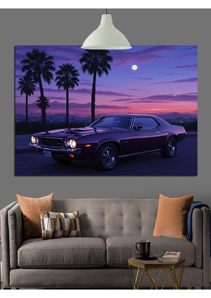 Gün Batımı Palmiye Araba Dekoratif Kanvas - Mdf Ahşap Tablo fiyatları