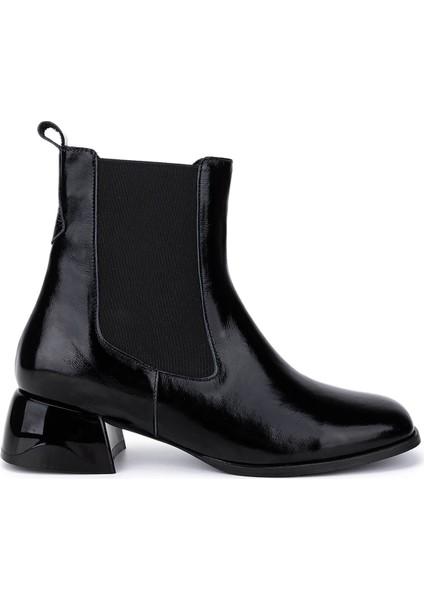 Kadın Hakiki Deri Siyah Rugan Topuklu Bot 1120 615 Bn Bot SK25-26 Sıyah Rugan