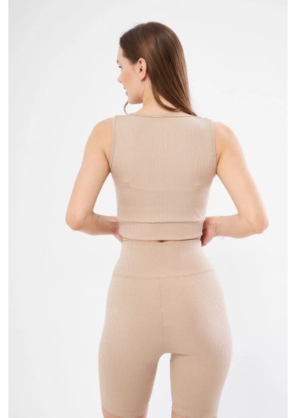 Kadın Fitilli Baskılı Crop - Bej fiyatları