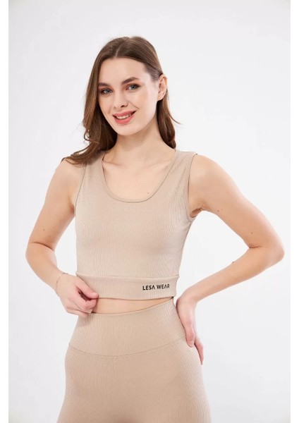 Kadın Fitilli Baskılı Crop - Bej fırsatları
