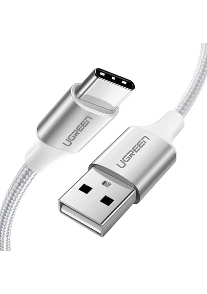 Örgülü USB Type-C Şarj ve Data Kablosu, Beyaz, 25 cm