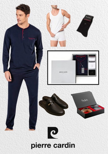 Kutulu Çeyizlik Penye Pijama Takımı & Atlet - Boxer & Çorap & Deri Terlik Set & Kemer Cüzdan Seti