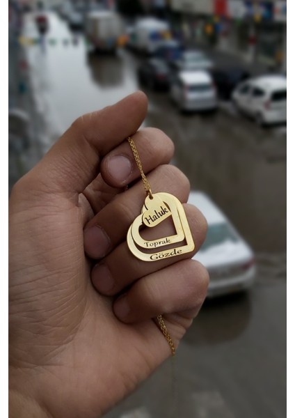 925 Ayar Gümüş 24 Ayar Altın Kaplama 3 Kalpli Kolye