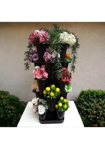 Katlı Şanslı Yonca Kule Saksı Seti Çiçek Bitki Sebze Meyve Salon Mutfak Banyo Bahçe Saksı Seti (Siyah) fiyatları