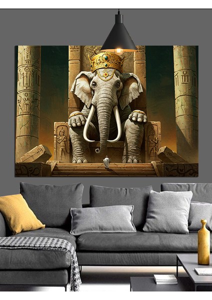 Büyük Beyaz Kral Fil Dekoratif Kanvas - Mdf Ahşap Tablo