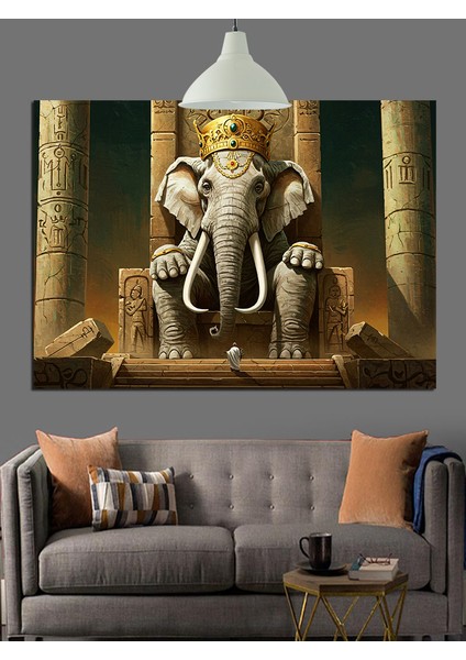Büyük Beyaz Kral Fil Dekoratif Kanvas - Mdf Ahşap Tablo fiyatları