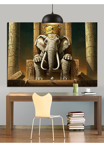 Büyük Beyaz Kral Fil Dekoratif Kanvas - Mdf Ahşap Tablo modelleri