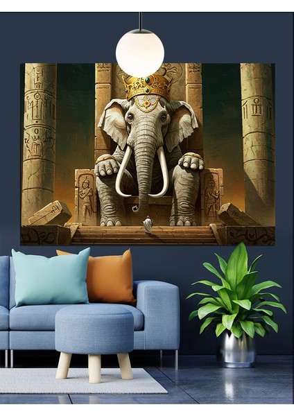 Büyük Beyaz Kral Fil Dekoratif Kanvas - Mdf Ahşap Tablo fırsatları