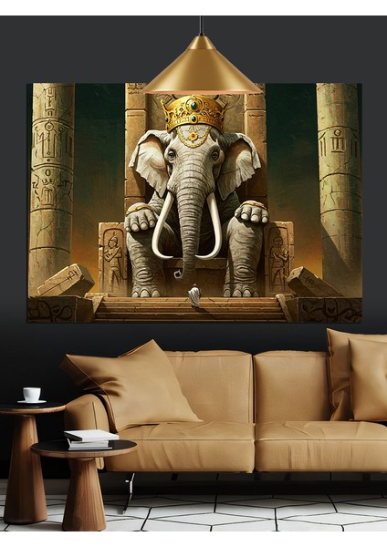Büyük Beyaz Kral Fil Dekoratif Kanvas - Mdf Ahşap Tablo indirimleri