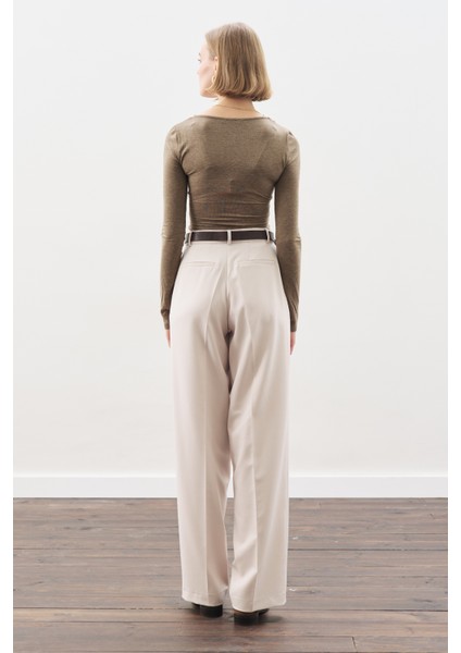 Uzun Paça Straıght Pantolon Bej indirimleri