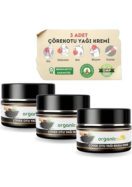 Organicsun Çörek Otu Yağlı Ağrı Masaj Kremi Kas Eklem 100 ml x 3 Adet