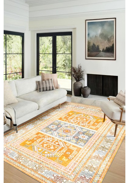 Yeni Desen Yıkanabilir Kaymaz Tabanlı Bohem Tarz Dijital Baskı Salon Halısı, Yumuşak Dokulu Lüks Halı Modeli ve 40 x 60 Sarı Renk Dikdörtgen Halı modelleri