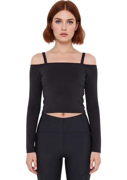 Kadın Spor Üst Askı Detaylı Fırçalı Kumaş Iç Pedli Carmen Yaka Uzun Kollu Kaliteli Şık Rahat fiyatları