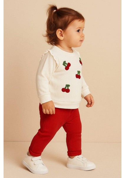 Kız Bebek/çocuk Kiraz Nakışlı Omuzdan Çıtçıtlı Bebek Takımı 2li Alt Üst Mevsimlik 6-9-12AYLIK fiyatları