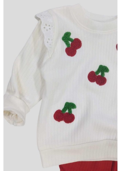 Kız Bebek/çocuk Kiraz Nakışlı Omuzdan Çıtçıtlı Bebek Takımı 2li Alt Üst Mevsimlik 6-9-12AYLIK indirimleri