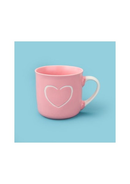 Houseware Kalp Desenli Porselen Kupa - Pembe / Beyaz - 320 ml