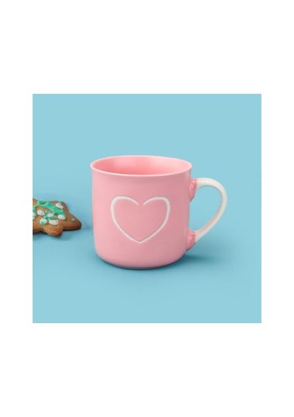 Houseware Kalp Desenli Porselen Kupa - Pembe / Beyaz - 320 ml fiyatları