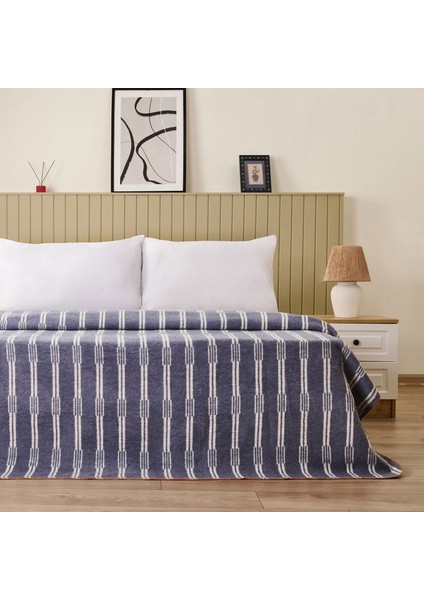 Soft Mavruz Pamuklu Çift Kişilik Battaniye - Mavi - 200X220 cm