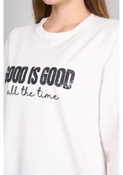 8806 Kadın Bisiklet Yaka 2 Iplik Oversize Tunik Krem fırsatları