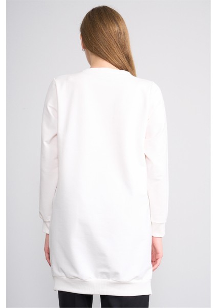 8806 Kadın Bisiklet Yaka 2 Iplik Oversize Tunik Krem indirimleri