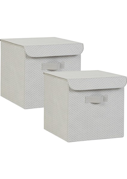 Textile 2&apos;li Gri Kapaklı Kutu Set 30 x 30 x 30 cm