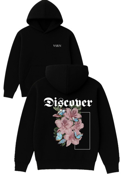 Discoper Tasarım Baskılı Oversize Siyah Kapüşonlu Sweatshirt