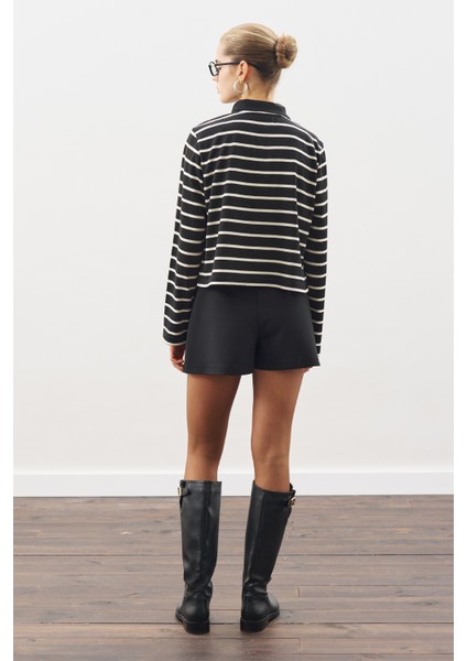 Polo Yaka Çizgili Tshırt Siyah