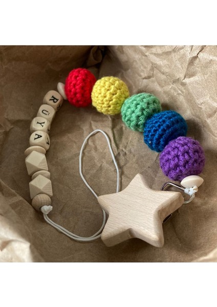 Isimli Emzik Zinciri Doğal Ahşap Emzik Askısı Doğal Emzik Klipsi