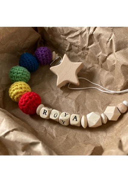 Isimli Emzik Zinciri Doğal Ahşap Emzik Askısı Doğal Emzik Klipsi