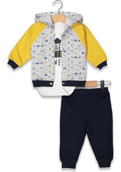 Erkek Bebek Pamuklu Kapüşonlu Ceketli 3-12 Ay 3 Lü Trend Takım - 6131