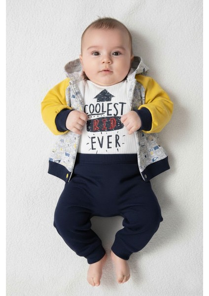 Erkek Bebek Pamuklu Kapüşonlu Ceketli 3-12 Ay 3 Lü Trend Takım - 6131 fiyatları