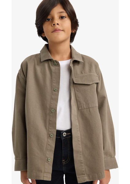 Erkek Çocuk Oversize Geniş Kalıp Polo Yaka Uzun Kollu Gömlek G3621A825AU