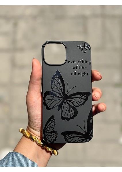 15 Ile Uyumlu Desen Tasarımlı Yüksek Kalite Lansman Içi Kadife Kılıf (Siyah Yazılı Kelebek)