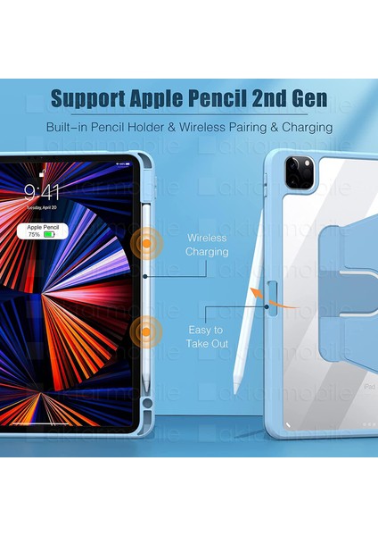 iPad Air 5. Nesil 2022 10.9" M1 Uyumlu Kılıf 360° Dönebilen Kalem Bölmeli Standlı Akıllı Kapak indirimleri