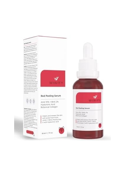 Wıwıfy Gözenek Sıkılaştırıcı Akne Karşıtı Yenileyici Botanikal Kolajen Peeling Serum (AHA10% + Bha2%) 30 ml Red Peelıng Serum