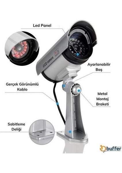 BUFFER® %100 Gerçekçi İç ve Dış Mekan İçin Sahte Güvenlik Kamerası