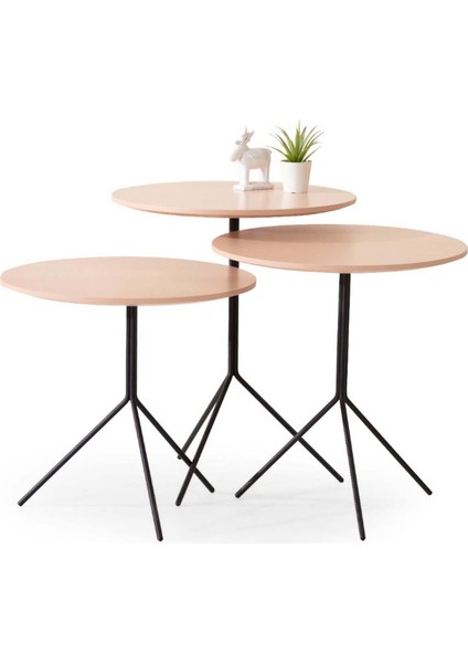 Talya 3'lü Zigon Sehpa Pembe / Pudra