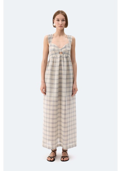 Gri Ekose Askılı Elbise