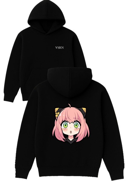 Guzel Kız Tasarım Baskılı Oversize Siyah Kapüşonlu Sweatshirt