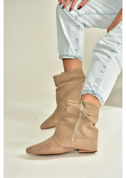 V380518102 Vizon Süet Düz Taban Fermuar Detaylı Kadın Bot fiyatları