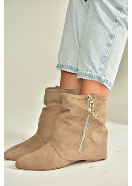 V380518102 Vizon Süet Düz Taban Fermuar Detaylı Kadın Bot indirimleri