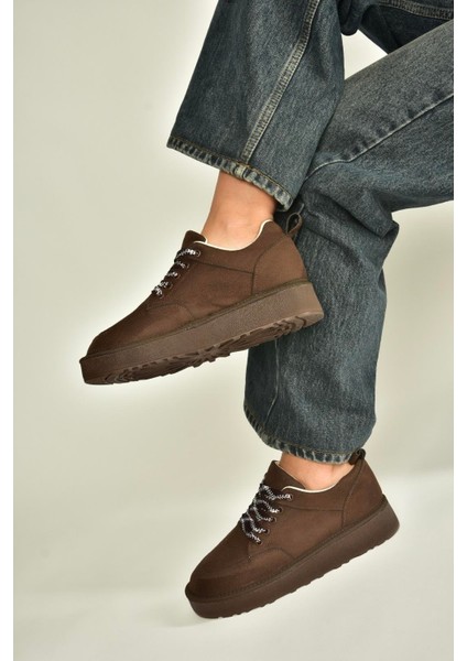 V602045402 Kahverengi Süet Süet Kalın Tabanlı Günlük Kadın Ayakkabı modelleri