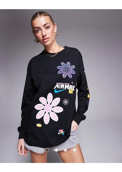 Sportswear Essentials ''air Max Wav Grahics'' Long-Sleeve Uzun Kollu Siyah Kadın T-Shirt