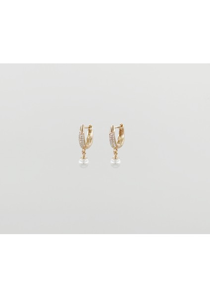 18K Rose Gold Plated Pearly Etoile Hoop Küpe