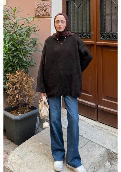 Geniş Kollu Kazak Acı Kahverengi