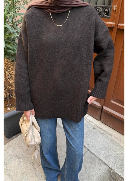 Geniş Kollu Kazak Acı Kahverengi modelleri