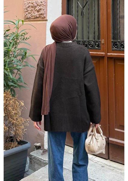 Geniş Kollu Kazak Acı Kahverengi fırsatları