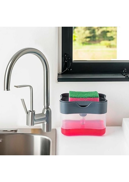 Org-98 Deterjan Hazneli Pompalı Süngermatik - Sıvı Sabunluk Deterjanlık Antrasit