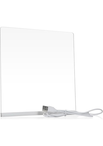 LED Işıklı Akrilik Yazı Tahtası - 20X20 cm Şeffaf Not Panosu, USB Bağlantılı, 7 Renkli Kalem ve Stand Dahil, Masaüstü Aydınlatmalı Anı Tahtası