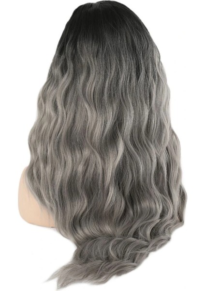 Perçemli Uzun Su Dalgası Fiber Sentetik Peruk - Siyah / Gri Ombreli indirimleri